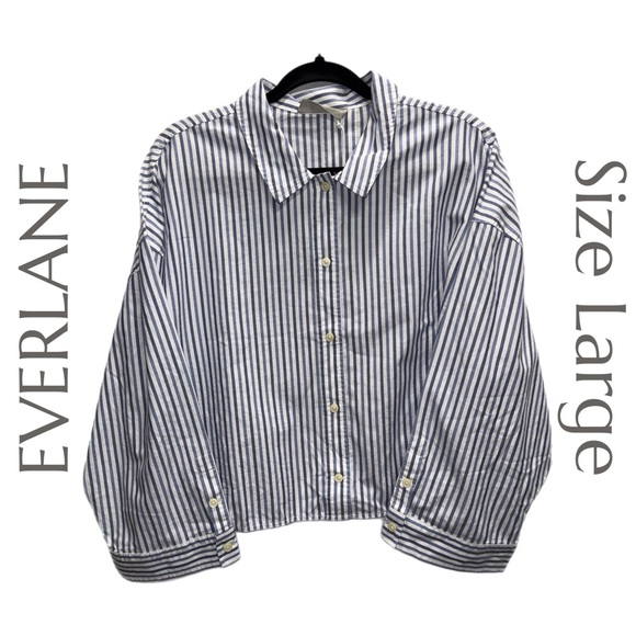 Everlane Tops - Everlane - Blue & White Striped Button-Up Classic Cotton Top - Size Large